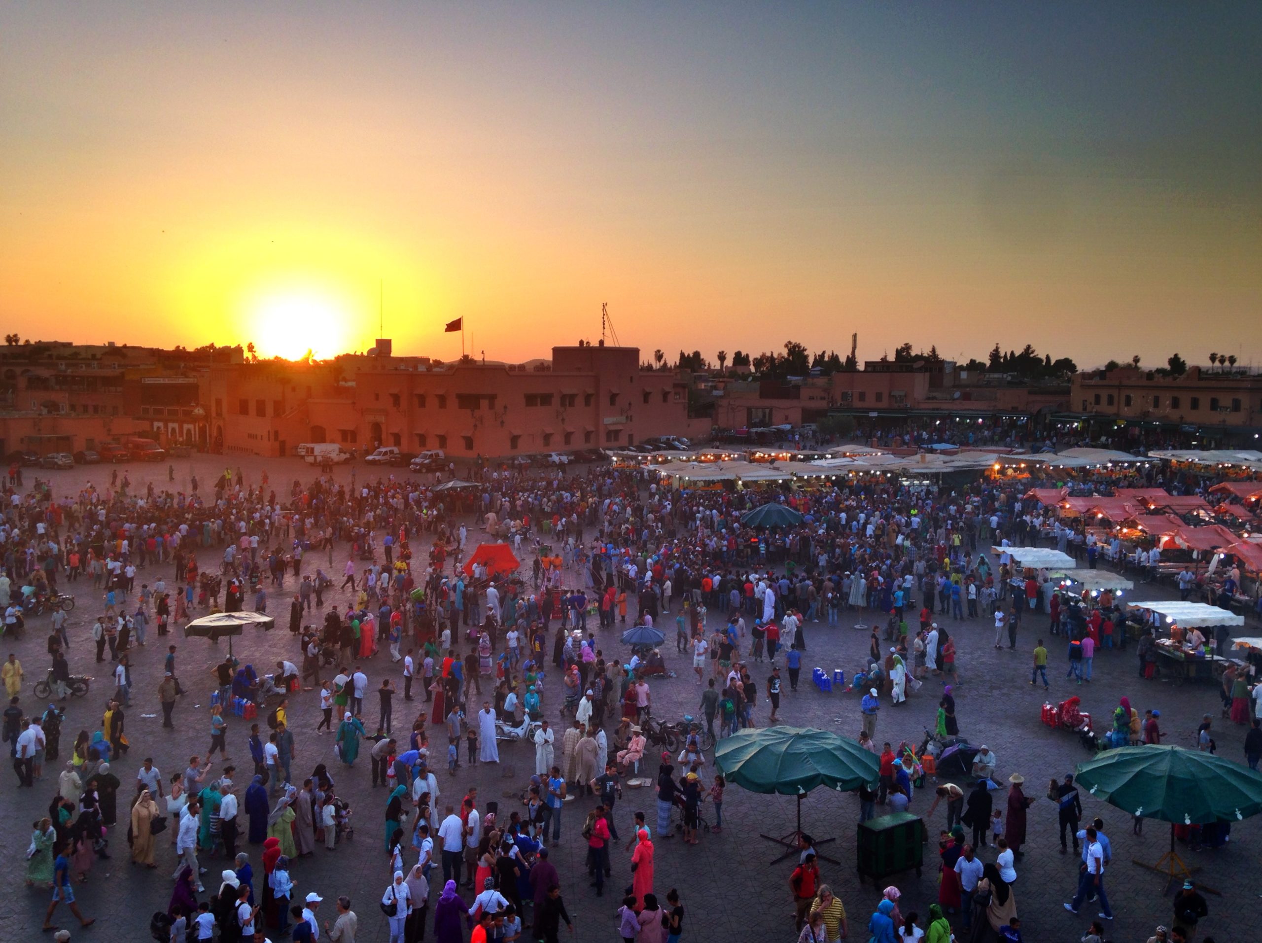 Jemaa-el-Fna Square at sunset Marrakech, Morocco