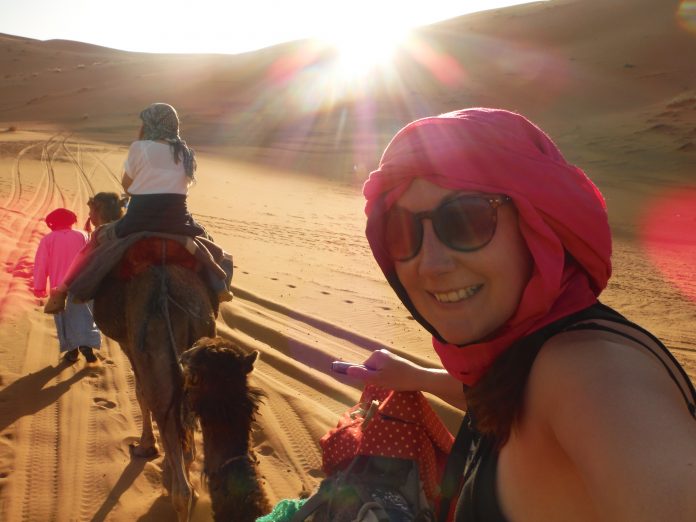 Camel ride in the Sahara Desert, Morocco.