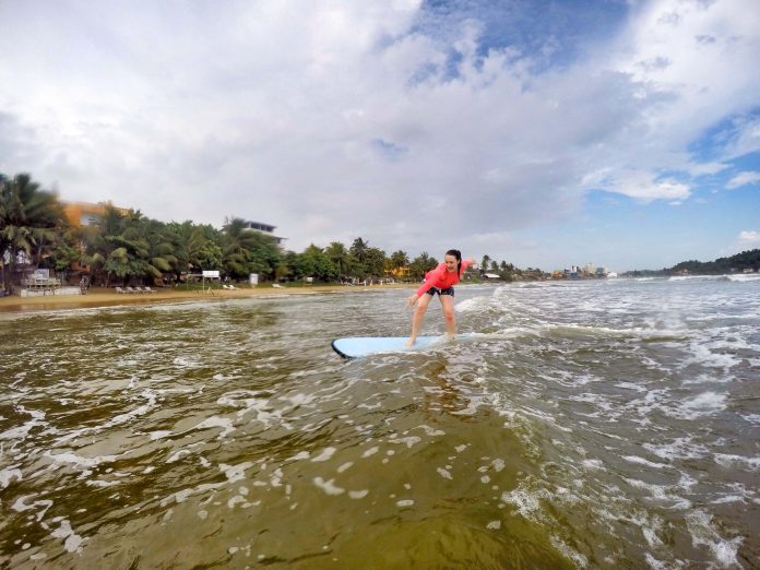 Surfing in Sri Lanka.