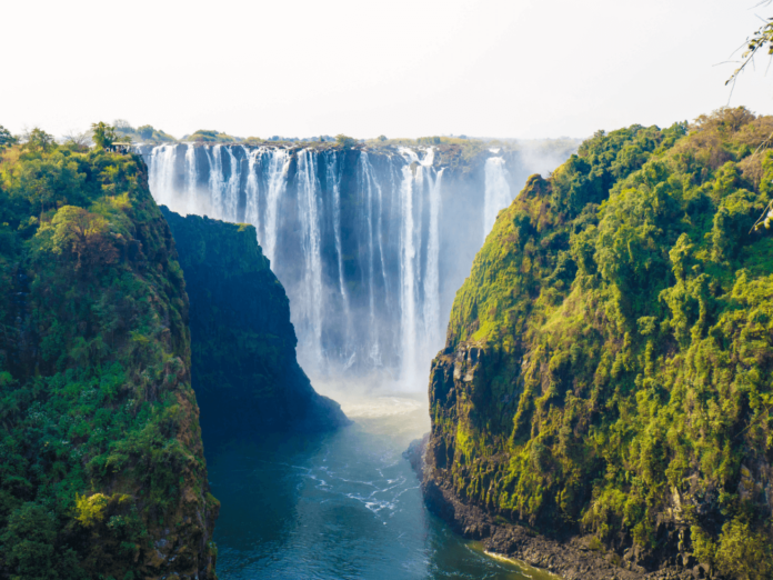 View of Victoria Falls from the Zim Zam Bridge.