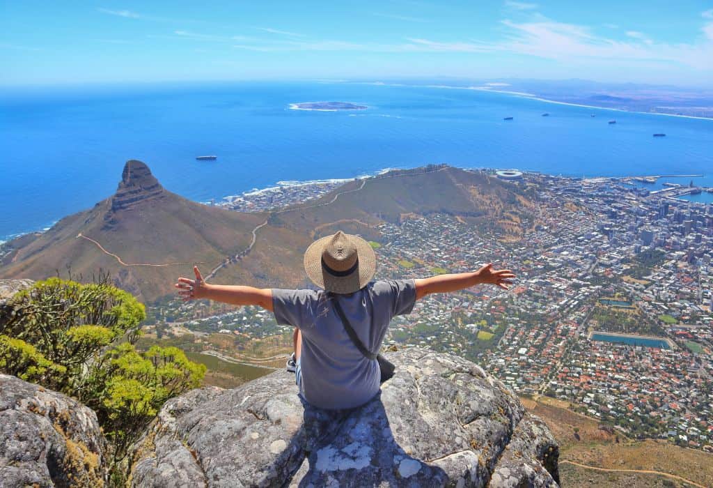 Girl on top of Table Mountain, South Africa