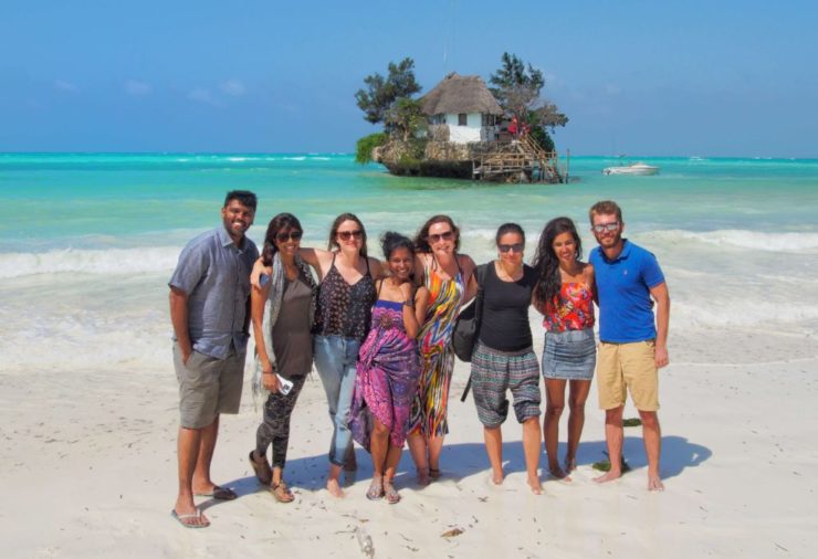 People stood in front of The Rock restaurant in Zanzibar