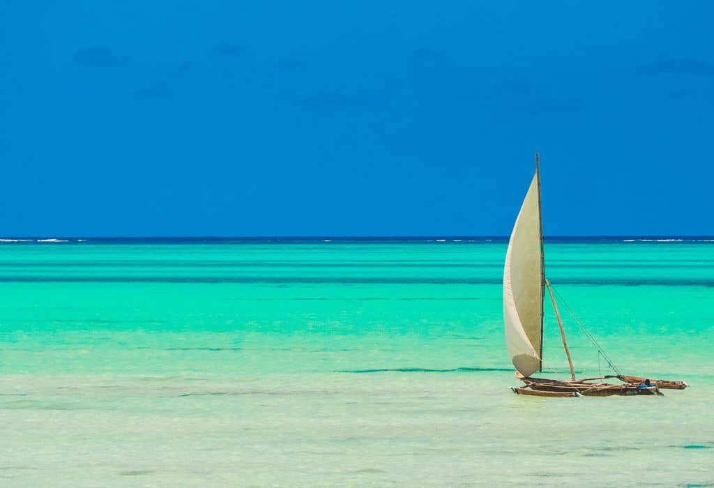 Traditional dhow sailing on the Indian Ocean in Zanzibar