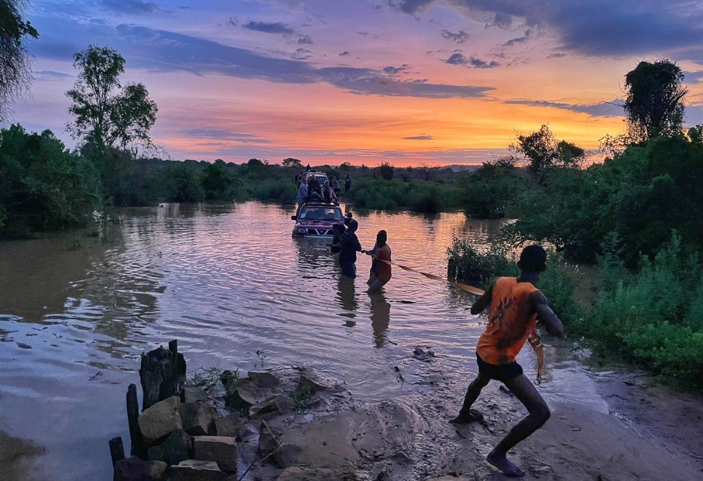 Car stuck in a river in Madagascar